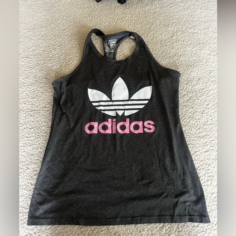 adidas Black Tank Top with Pink and White Logo